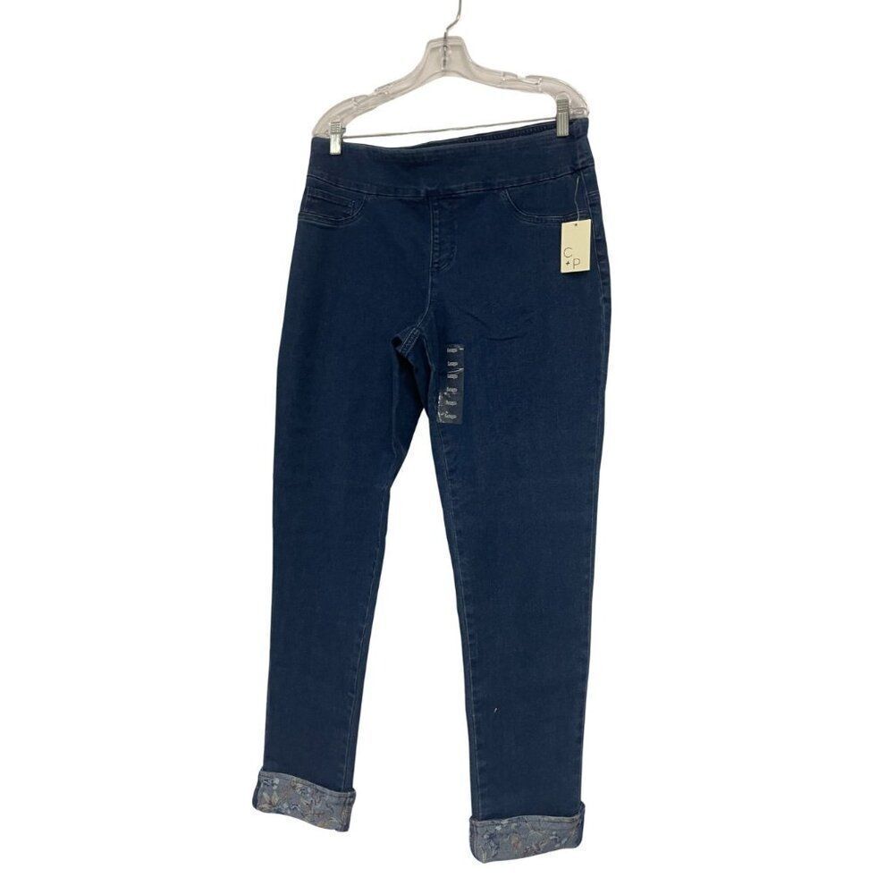 Cactus + Pearl Womens Jeans Size L Blue Denim Pull On Jegging Cuffed Stretch NWT